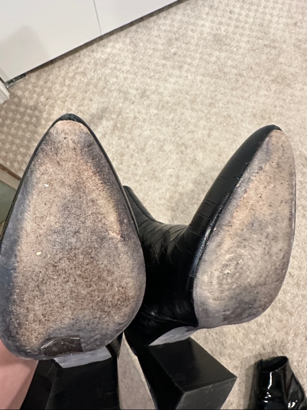 Women's Black Croc-Embossed Pointed Ankle Booties - Picture 6 of 7